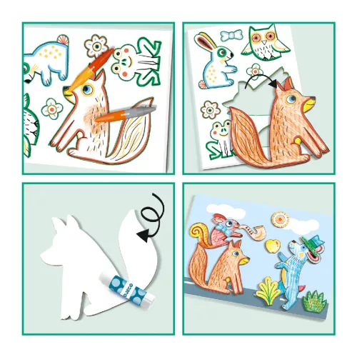 Djeco Kreatív készlet - Kiszínetett meséim állatokkal - A world to create, animals, 3–5 év, Többszínű