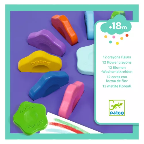 Djeco Marokkréta készlet - 12 színű virágforma - 12 flower crayons for toddlers, 3–5 év, Többszínű
