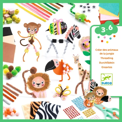 Djeco Kreatív készlet - Vadon élő állatok - Jungle Animal Creation Box, 3–5 év, Többszínű