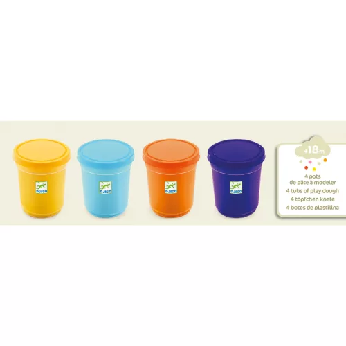 Djeco Gyurma - Pillegyurma 4 színben - 4 tubs of play dough, Plain flour, 3–5 év, Többszínű