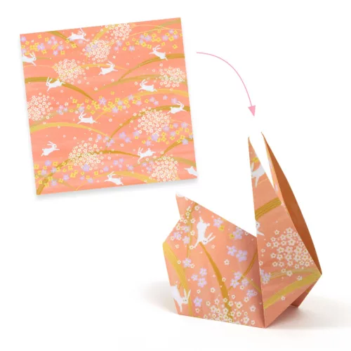 Djeco Origami 100 lapos készlet - Tavasz, 10 x10 grafikával - Haru, 3–5 év, Többszínű