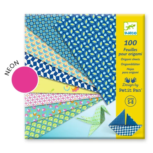 Djeco Origami 100 lapos készlet - Nyár, 10 x10 grafikával - Natsu, 3–5 év, Többszínű