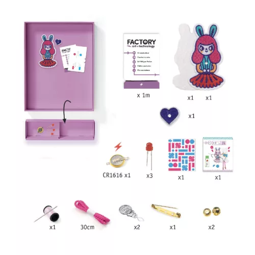 Djeco E-textil műhely - Nyuszilány kitűző - Brooch - Bunny girl, 3–5 év, Többszínű