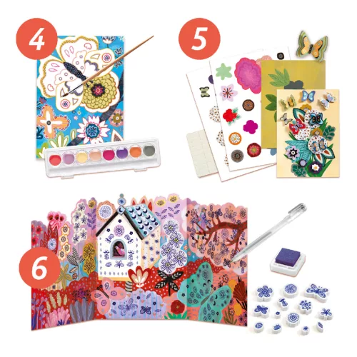 Djeco Kreatív műhely - 6 technika 1 dobozban - Virágos kert - Flower Box, 3–5 év, Többszínű