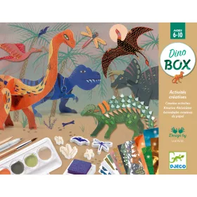 Djeco Kreatív műhely - 6 technika 1 dobozban - Dinoszauruszok világa - Dino Box, 6–8 év, Többszínű