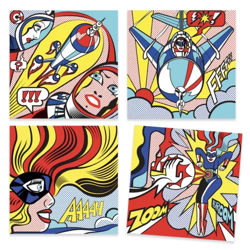 Djeco Művészeti műhely - Szuperhősök - Inspired by Roy Lichtenstein - Superheroes, 3–5 év, Piros