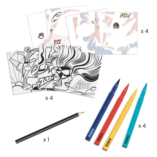 Djeco Művészeti műhely - Szuperhősök - Inspired by Roy Lichtenstein - Superheroes, 3–5 év, Piros