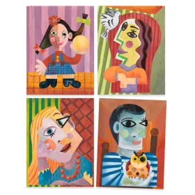 Djeco Művészeti műhely - Kubus fejek - Inspired by Pablo Picasso - Square Heads, 3–5 év, Piros