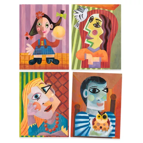 Djeco Művészeti műhely - Kubus fejek - Inspired by Pablo Picasso - Square Heads, 3–5 év, Piros