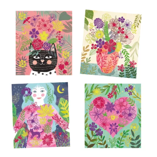 Djeco Artistic Patch - Csillámminta készítés - Virág szirmok - Collages - Petals, 3–5 év, Többszínű