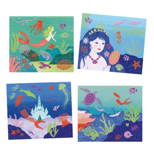Djeco Artistic Patch - Csillámminta készítés - Óceán mélyén - Collages - Ocean, 3–5 év, Többszínű