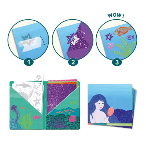 Djeco Artistic Patch - Csillámminta készítés - Óceán mélyén - Collages - Ocean, 3–5 év, Többszínű