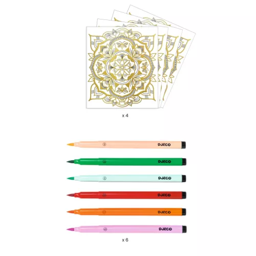 Djeco Artistic Color - Színező - Virágmandala - Flora, 3–5 év, Többszínű