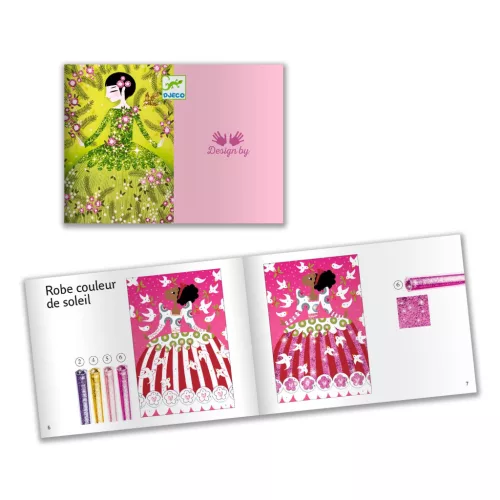 Djeco Csillámkép készítés - Csillogó ruhák - Glitter dresses, 3–5 év, Többszínű