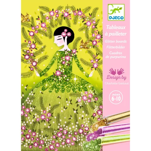 Djeco Csillámkép készítés - Csillogó ruhák - Glitter dresses, 3–5 év, Többszínű