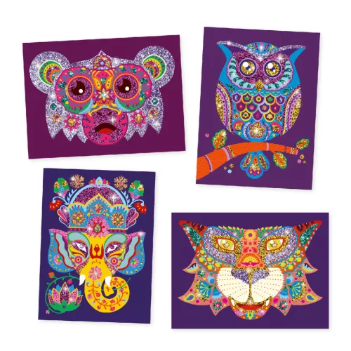 Djeco Csillámkép készítés - Csillogó állatok - Glitter animals, 3–5 év, Többszínű