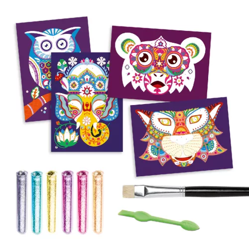 Djeco Csillámkép készítés - Csillogó állatok - Glitter animals, 3–5 év, Többszínű