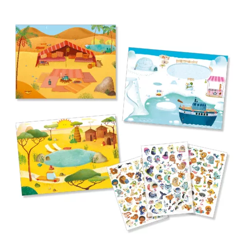 Djeco Satírozó képkészítés - Tájak - Savannah, desert, and North Pole: time for fun!, 3–5 év, Többszínű