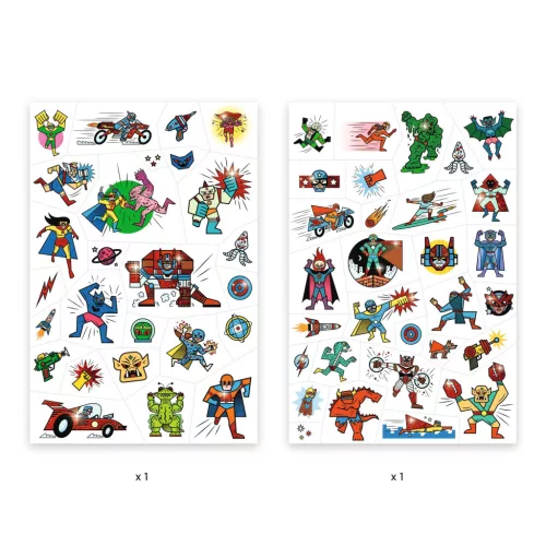Djeco Tetováló matricák - Szupehősök - Heroes vs villains, 3–5 év, Többszínű