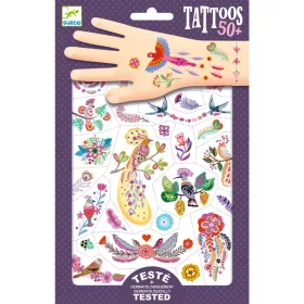 Djeco Tetováló matricák - Madarak - Bright birds, 3–5 év, Többszínű