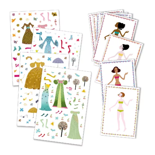 Djeco Papírbaba öltöztető - Nagyidők viseletei - Dresses through the seasons, 0–2 év, Többszínű
