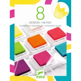 Djeco Kreatív eszközök - Nyomdapárna készlet, 8 pop szín - 8 ink pads and 1 cleaner - pop, 3–5 év, Többszínű