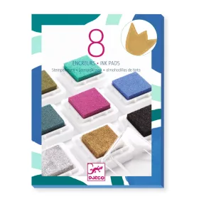 Djeco Kreatív eszközök - Nyomdapárna készlet, 8 elegáns szín - 8 ink pads and 1 cleaner - chic, 3–5 év, Többszínű