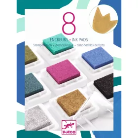 Djeco Kreatív eszközök - Nyomdapárna készlet, 8 elegáns szín - 8 ink pads and 1 cleaner - chic, 3–5 év, Többszínű