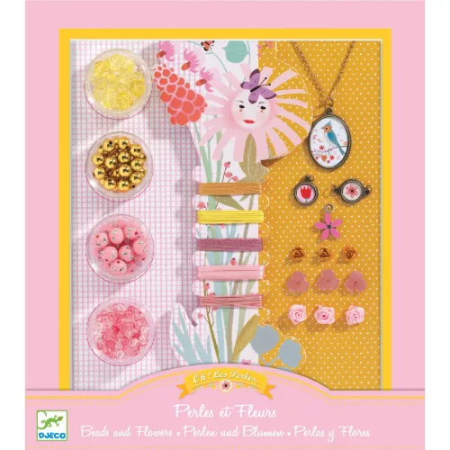 Djeco Ékszerkészító készlet - Gyöngyök és virágok - Pearls and flowers, 3–5 év, Többszínű