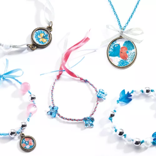Djeco Ékszerkészító készlet - Gyöngyök és madarak - Pearls and birds, 3–5 év, Többszínű