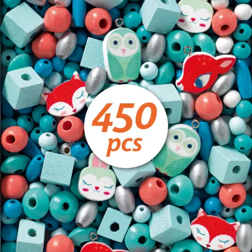 Djeco Fagyöngy készlet - Erdei állatkák - Wooden beads, small animals, 3–5 év, Többszínű