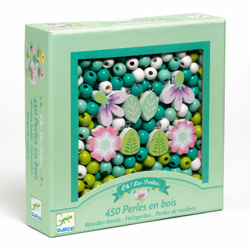Fagyöngy készlet - Levelek és virágok - Wooden beads, leaves and flowers – fő nézet
