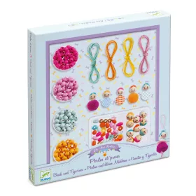 Djeco Gyöngyfűzés - Fagyöngyök és figurák - Beads and figurines, 6–8 év, Többszínű
