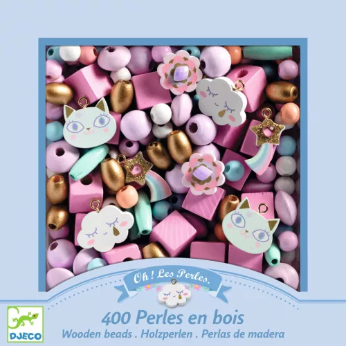 Djeco Fagyöngy készlet - Szivárvány - Wooden beads, Rainbow, 3–5 év, Többszínű
