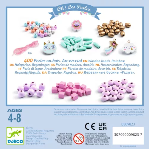 Djeco Fagyöngy készlet - Szivárvány - Wooden beads, Rainbow, 3–5 év, Többszínű