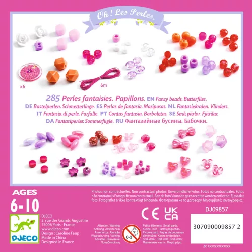 Djeco Gyöngykészlet - Pillangók - Butterflies, 6–8 év, Többszínű