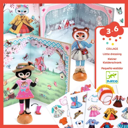 Djeco Papírbaba öltöztető - Kismacska gardróbja - Little gardrobe, 0–2 év, Többszínű