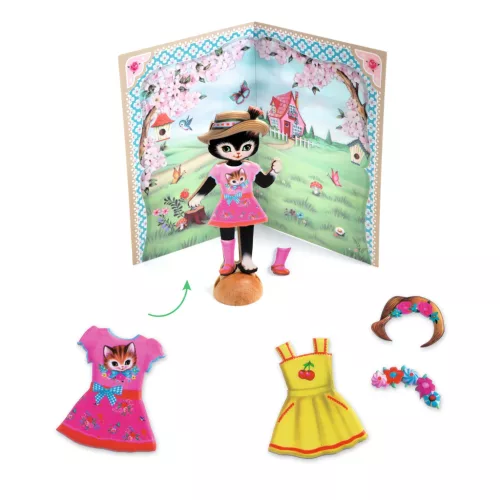 Djeco Papírbaba öltöztető - Kismacska gardróbja - Little gardrobe, 0–2 év, Többszínű