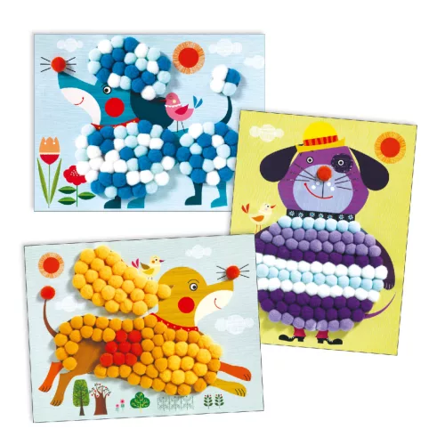 Djeco Pompom-kép készítés - Simogatni való kutyák - Dogs to stroke, 3–5 év, Többszínű