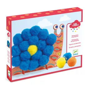 Djeco Pompom-kép készítés - Óriáspompomos állatok - Fluffy animals, 3–5 év, Többszínű