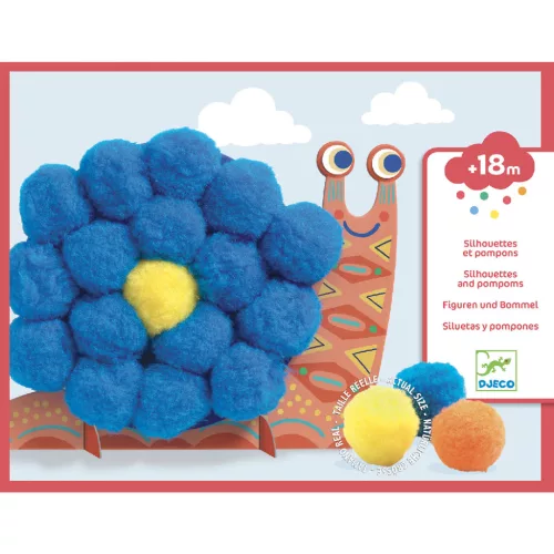 Djeco Pompom-kép készítés - Óriáspompomos állatok - Fluffy animals, 3–5 év, Többszínű