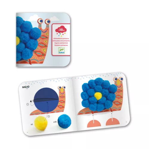 Djeco Pompom-kép készítés - Óriáspompomos állatok - Fluffy animals, 3–5 év, Többszínű