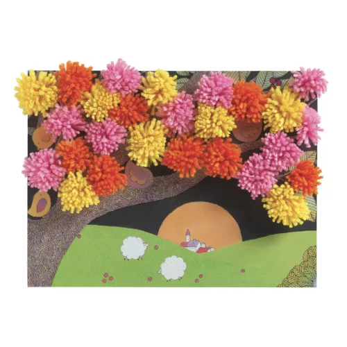 Djeco Pompom-kép készítés - Kirobbanó pompom meglepetés - An explosion of pompons, 3–5 év, Többszínű