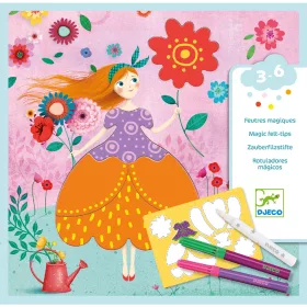 Djeco Színezés és mintakészítés varázsfilccel - Méri szép ruhái - Marie's pretty dresses, 3–5 év, Többszínű