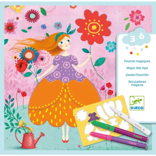 Djeco Színezés és mintakészítés varázsfilccel - Méri szép ruhái - Marie's pretty dresses, 3–5 év, Többszínű