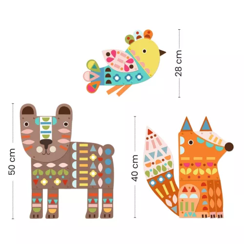 Djeco Kollázs műhely - Mackó, róka, madárka - 3 giant animals, 3–5 év, Többszínű