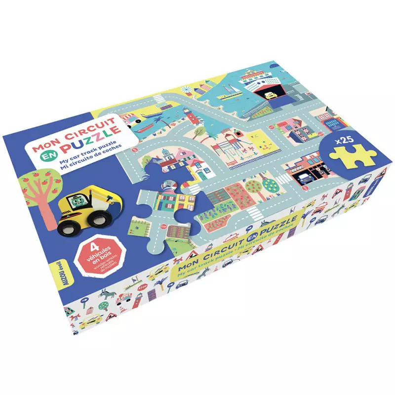 Padló puzzle  4db fa kisautóval Auzou – fő nézet