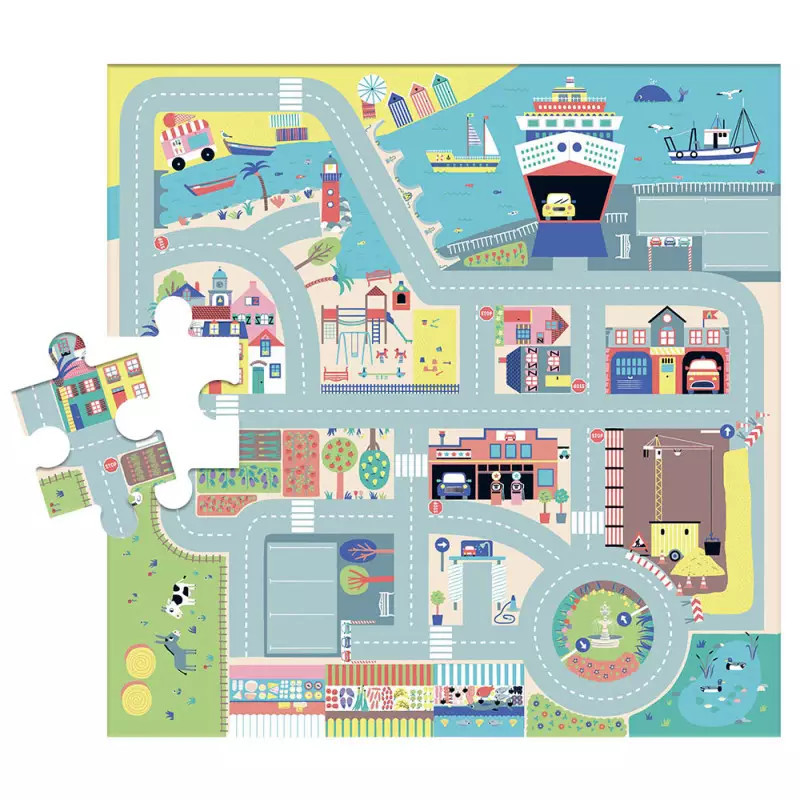 Padló puzzle  4db fa kisautóval Auzou – alternatív kép 1