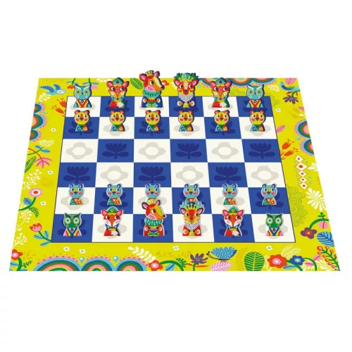 Kétoldalas sakktábla állatfigurákkal Auzou