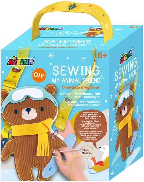 Avenir Kids® Varrható plüss vállpánttal, Maci snowboard deszkával Avenir, fő nézet